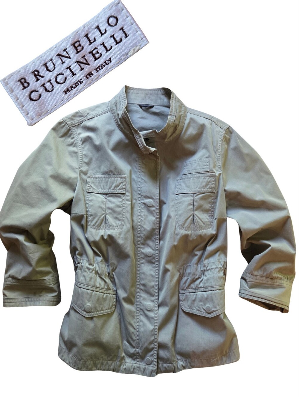 Brunello Cucinelli Khaki Utility Anorak Jacket Dbl Zipper Drawstring Sz M/44